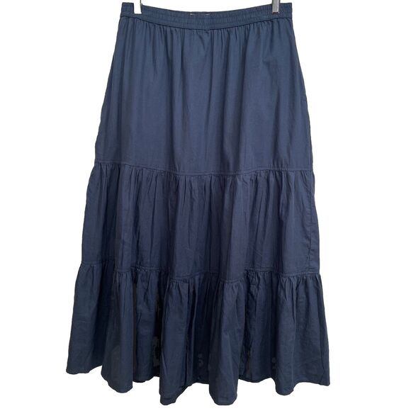 Pact Skirt Sunset Light Gauze Tiered Midi Organic Cotton French Navy Medium - Picture 2 of 8